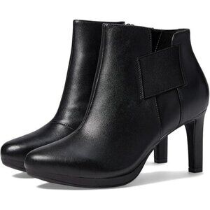 Clarks Women's Ambyr Rise Ankle Boot Leather Side‎ Zip Black Booties 10.5 M
